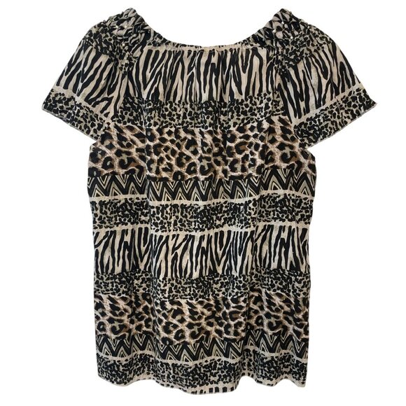 Womens Animal Print Beaded Smocked Cap Sleeve Top Sz M Lightweight Casual - Picture 6 of 6